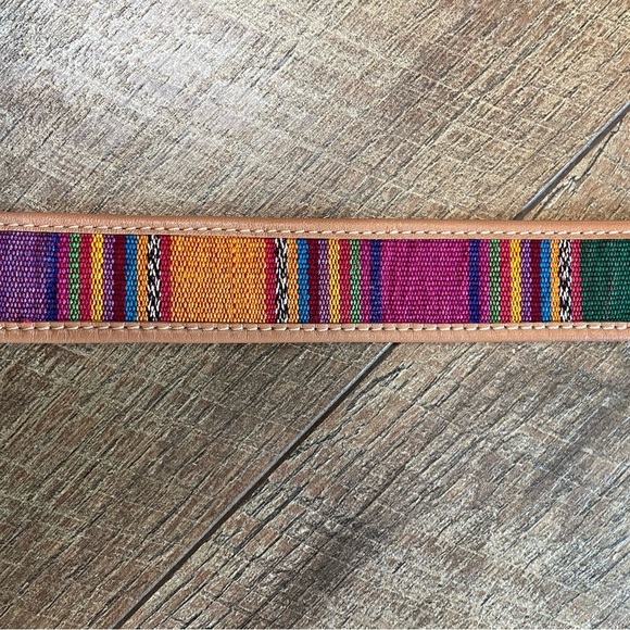 Omega VTG Colorful Cotton Striped and Honey Tan Leather Guatemalan Belt Size L - Picture 7 of 9